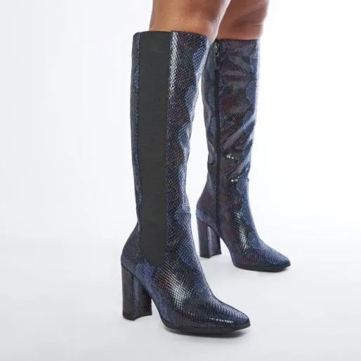 Sammantha Navy Snake Print Women Moda In Pelle Knee High Boots Sammantha Navy Snake Print Women Moda In Pelle Knee High Boots