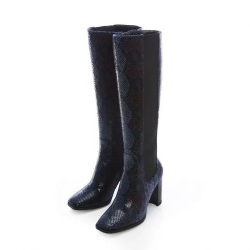 Sammantha Navy Snake Print Women Moda In Pelle Knee High Boots Sammantha Navy Snake Print Women Moda In Pelle Knee High Boots