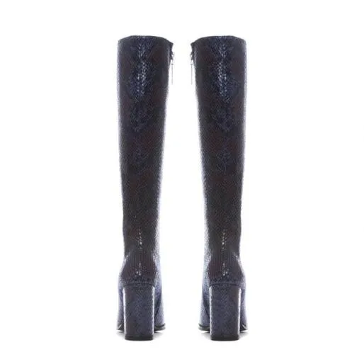 Sammantha Navy Snake Print Women Moda In Pelle Knee High Boots Sammantha Navy Snake Print Women Moda In Pelle Knee High Boots