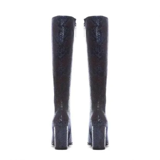 Sammantha Navy Snake Print Women Moda In Pelle Knee High Boots Sammantha Navy Snake Print Women Moda In Pelle Knee High Boots