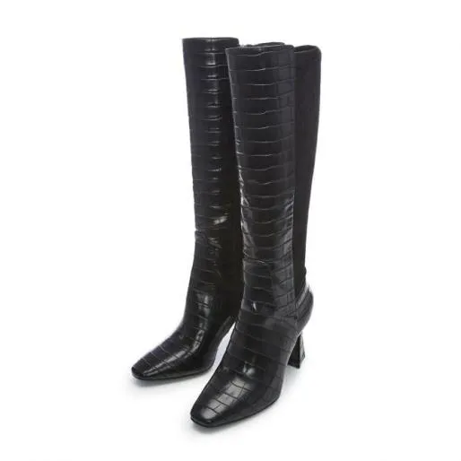 Sarisa Black Patent Mocc Croc Women Moda In Pelle Knee High Boots Sarisa Black Patent Mocc Croc Women Moda In Pelle Knee High Boots