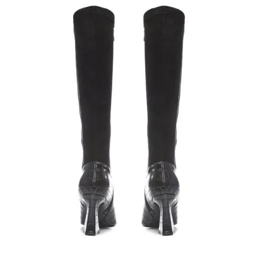 Sarisa Black Patent Mocc Croc Women Moda In Pelle Knee High Boots Sarisa Black Patent Mocc Croc Women Moda In Pelle Knee High Boots