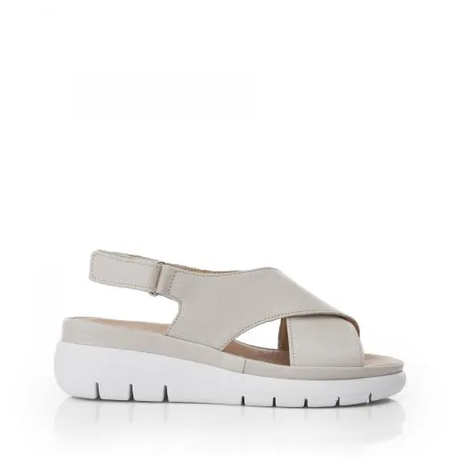 Sarita Off White Leather Women Moda In Pelle Wedge Sandals