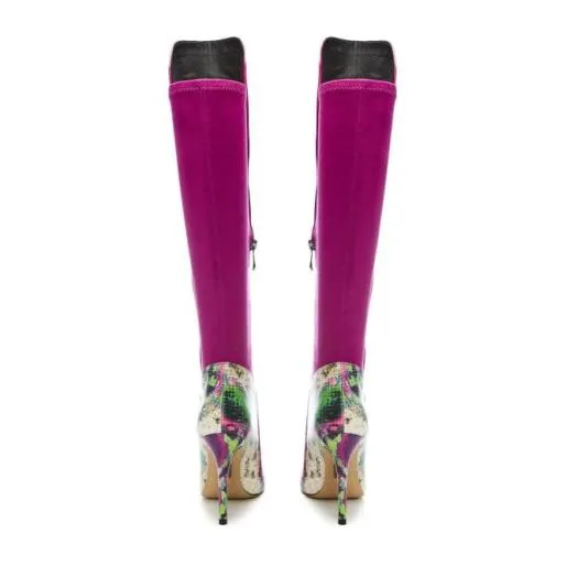 Savi Purple Snake Print Leather Women Moda In Pelle Knee High Boots