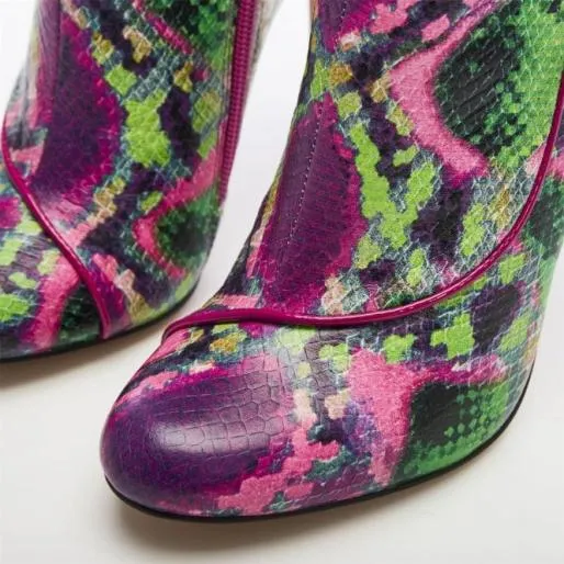 Savi Purple Snake Print Leather Women Moda In Pelle Knee High Boots