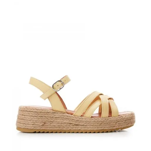 Sh Abrielle Lemon Leather Women Moda In Pelle Wedge Sandals