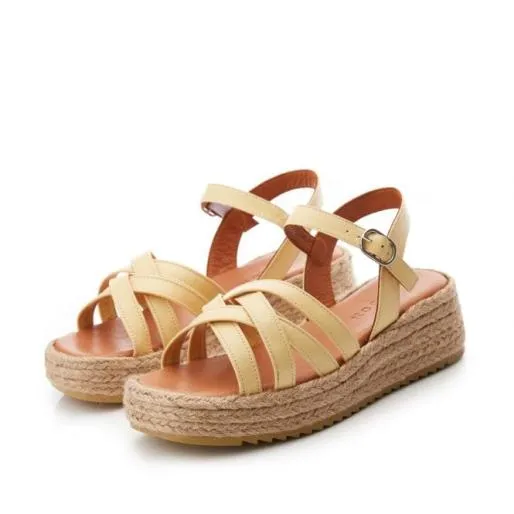 Sh Abrielle Lemon Leather Women Moda In Pelle Wedge Sandals Sh Abrielle Lemon Leather Women Moda In Pelle Wedge Sandals