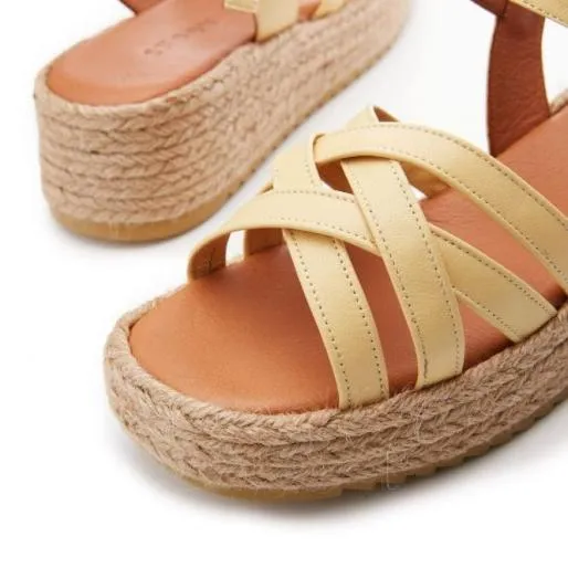 Sh Abrielle Lemon Leather Women Moda In Pelle Wedge Sandals Sh Abrielle Lemon Leather Women Moda In Pelle Wedge Sandals