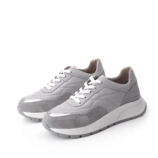 Sh Adaggio Grey Leather Women Moda In Pelle Casual Shoes And Trainers