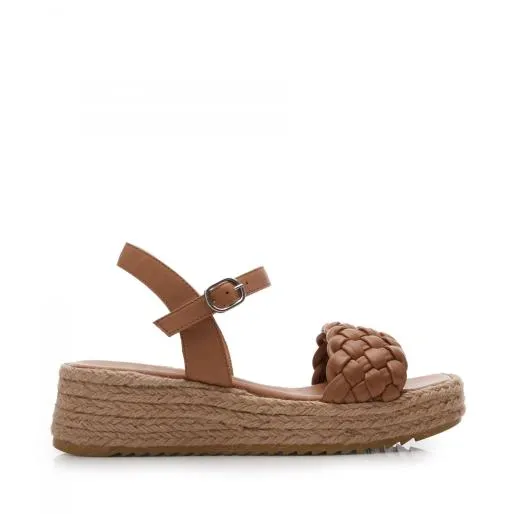 Sh Adrienne Tan Leather Women Moda In Pelle Wedge Sandals