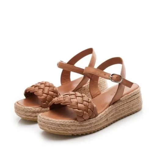 Sh Adrienne Tan Leather Women Moda In Pelle Wedge Sandals Sh Adrienne Tan Leather Women Moda In Pelle Wedge Sandals