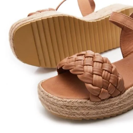 Sh Adrienne Tan Leather Women Moda In Pelle Wedge Sandals Sh Adrienne Tan Leather Women Moda In Pelle Wedge Sandals