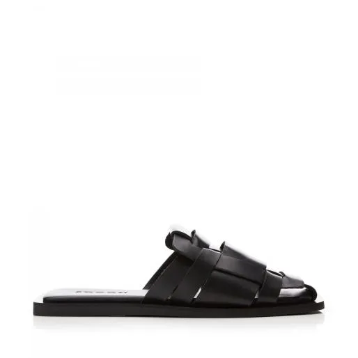 Sh Akari Black Leather Women Moda In Pelle Flat Sandals