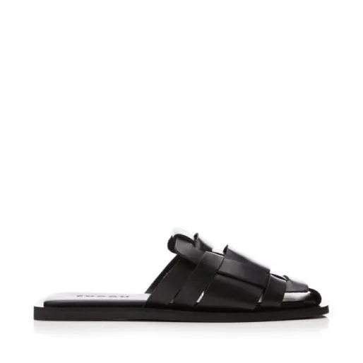 Sh Akari Black Leather Women Moda In Pelle Flat Sandals Sh Akari Black Leather Women Moda In Pelle Flat Sandals