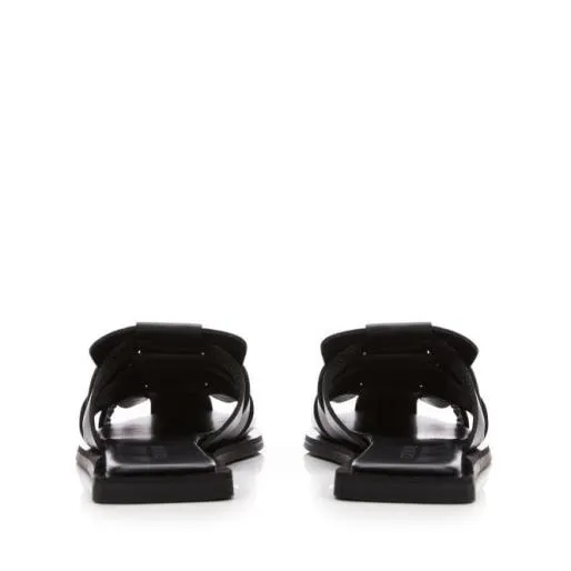 Sh Akari Black Leather Women Moda In Pelle Flat Sandals Sh Akari Black Leather Women Moda In Pelle Flat Sandals