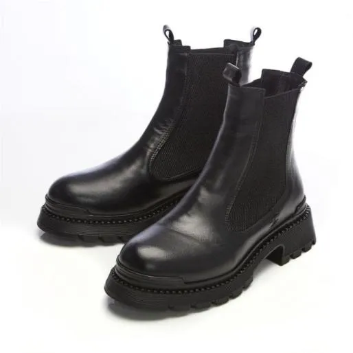 Sh Anika Black Leather Women Moda In Pelle Leather Boots Sh Anika Black Leather Women Moda In Pelle Leather Boots