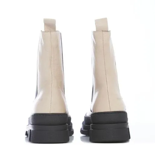 Sh Boulder Cream Leather Women Moda In Pelle Ankle Boots