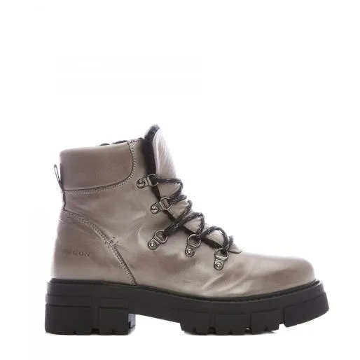 Sh Iceberg Grey Leather Women Moda In Pelle Ankle Boots