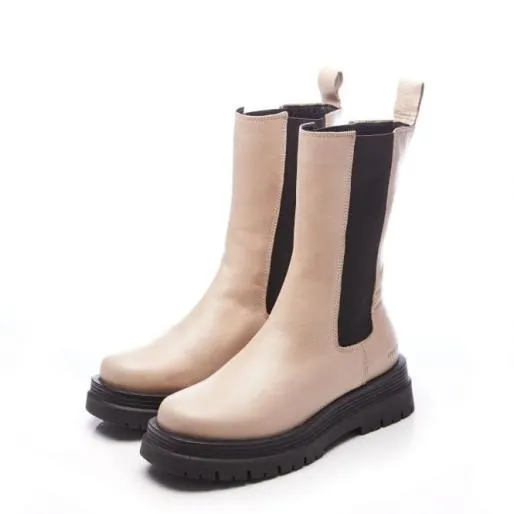 Sh Idiom Cream Leather Women Moda In Pelle Leather Boots