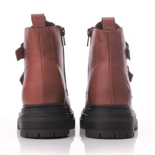 Sh Iguacu Tan Leather Women Moda In Pelle Ankle Boots