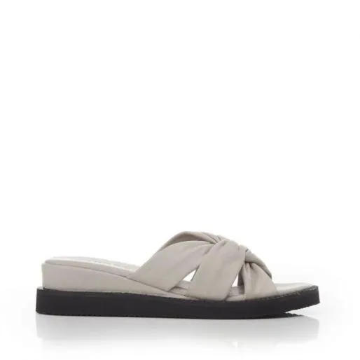 Sh Ikarus Light Grey Leather Women Moda In Pelle Slider Sandals