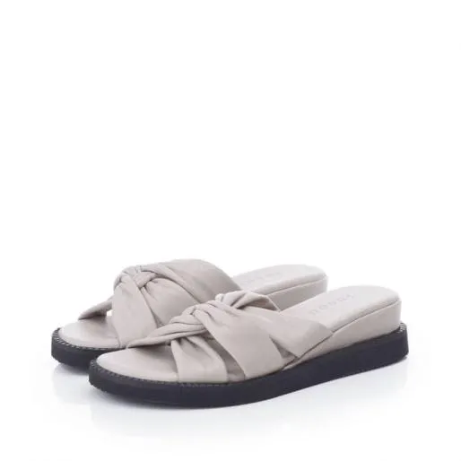 Sh Ikarus Light Grey Leather Women Moda In Pelle Slider Sandals