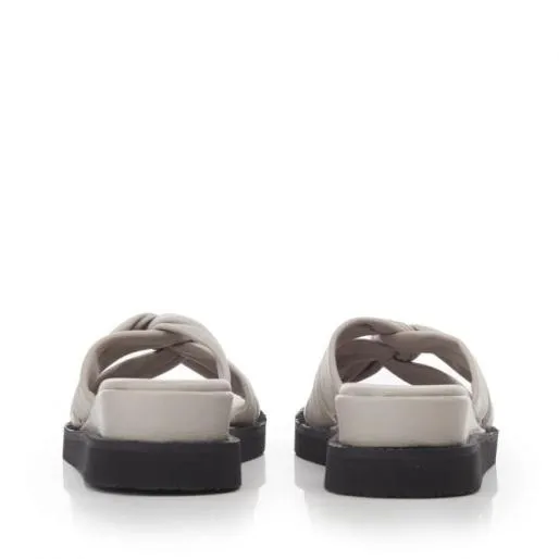 Sh Ikarus Light Grey Leather Women Moda In Pelle Slider Sandals
