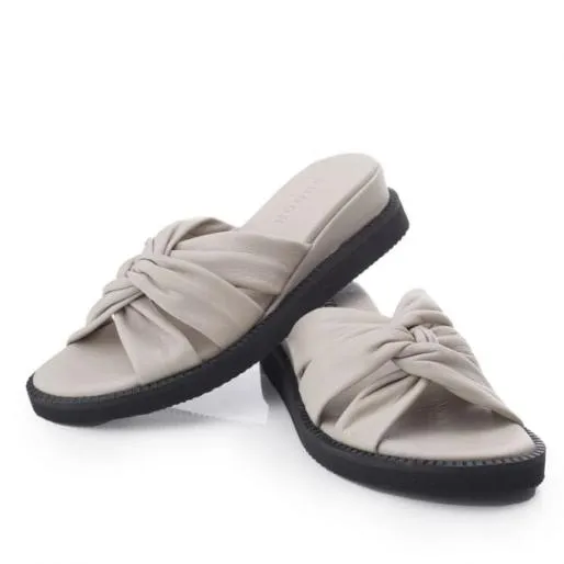Sh Ikarus Light Grey Leather Women Moda In Pelle Slider Sandals