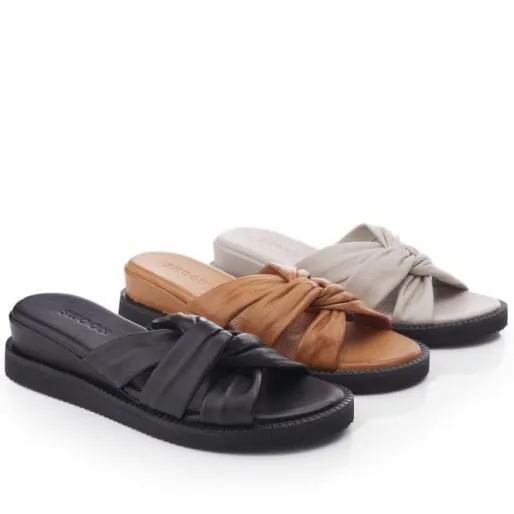Sh Ikarus Light Grey Leather Women Moda In Pelle Slider Sandals