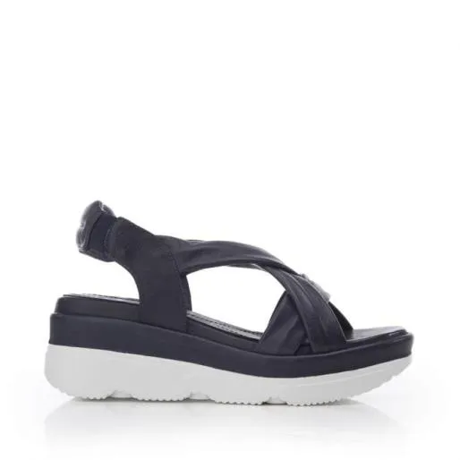 Sh Ilex Navy Leather Women Moda In Pelle Wedge Sandals