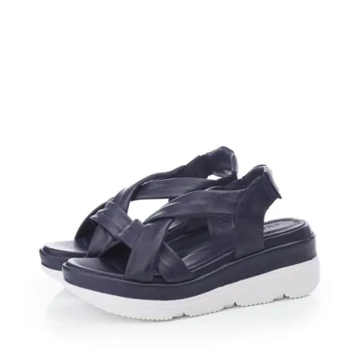 Sh Ilex Navy Leather Women Moda In Pelle Wedge Sandals Sh Ilex Navy Leather Women Moda In Pelle Wedge Sandals