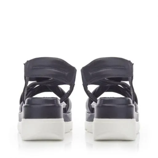 Sh Ilex Navy Leather Women Moda In Pelle Wedge Sandals Sh Ilex Navy Leather Women Moda In Pelle Wedge Sandals