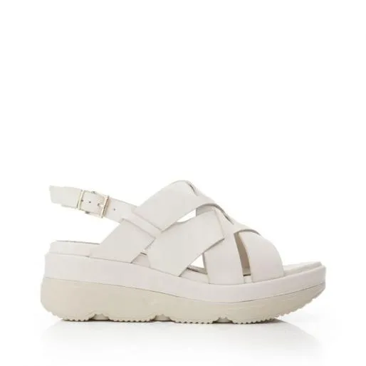Sh Ilko Off White Leather Women Moda In Pelle Wedge Sandals