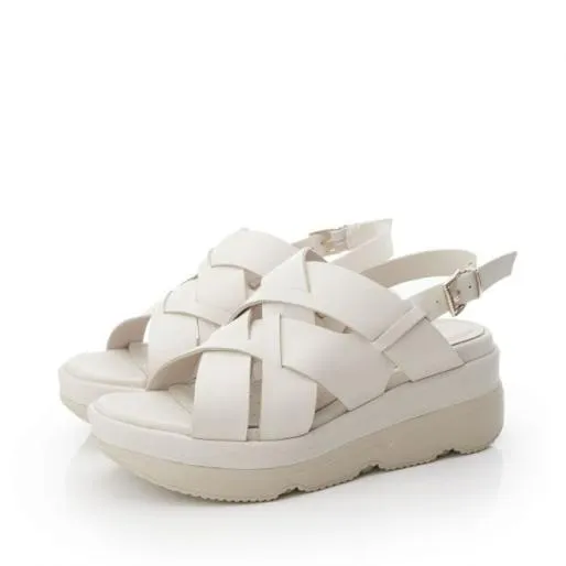 Sh Ilko Off White Leather Women Moda In Pelle Wedge Sandals Sh Ilko Off White Leather Women Moda In Pelle Wedge Sandals
