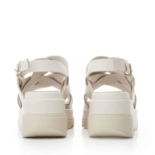Sh Ilko Off White Leather Women Moda In Pelle Wedge Sandals Sh Ilko Off White Leather Women Moda In Pelle Wedge Sandals