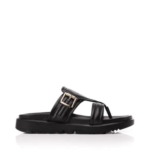 Sh Impost Black Leather Women Moda In Pelle Slider Sandals