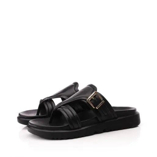 Sh Impost Black Leather Women Moda In Pelle Slider Sandals Sh Impost Black Leather Women Moda In Pelle Slider Sandals