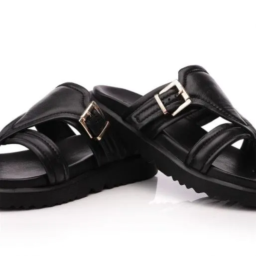 Sh Impost Black Leather Women Moda In Pelle Slider Sandals Sh Impost Black Leather Women Moda In Pelle Slider Sandals