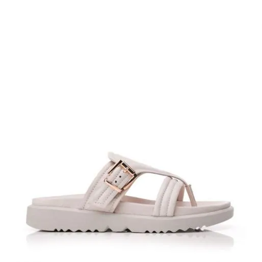 Sh Impost Off White Leather Women Moda In Pelle Slider Sandals