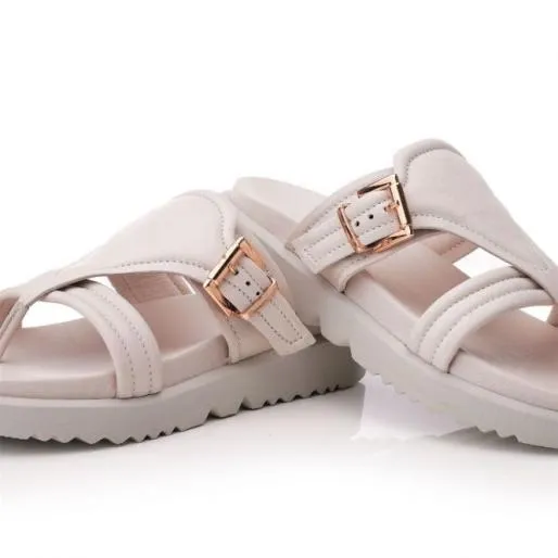 Sh Impost Off White Leather Women Moda In Pelle Slider Sandals Sh Impost Off White Leather Women Moda In Pelle Slider Sandals