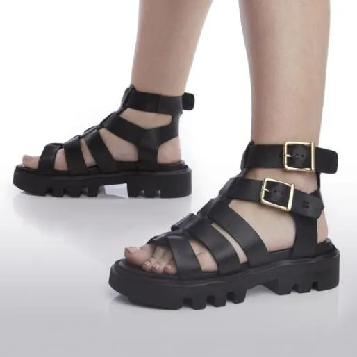 Sh India Black Leather Women Moda In Pelle Wedge Sandals Sh India Black Leather Women Moda In Pelle Wedge Sandals