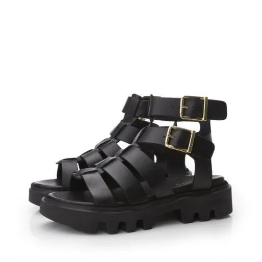 Sh India Black Leather Women Moda In Pelle Wedge Sandals Sh India Black Leather Women Moda In Pelle Wedge Sandals