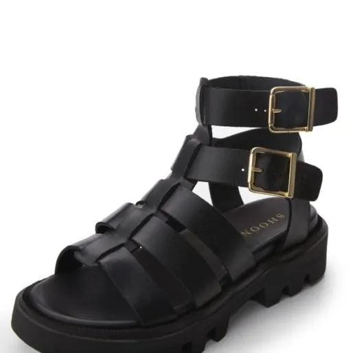 Sh India Black Leather Women Moda In Pelle Wedge Sandals Sh India Black Leather Women Moda In Pelle Wedge Sandals