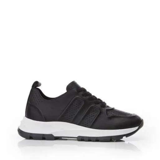 Sh Indigo Black Leather Women Moda In Pelle Black Trainers