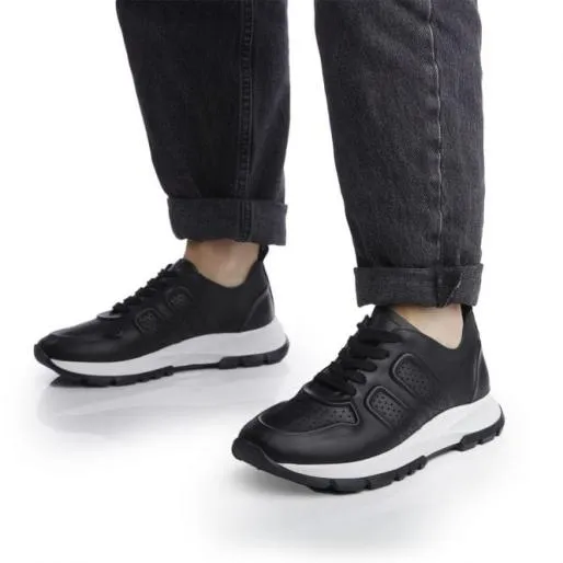 Sh Indigo Black Leather Women Moda In Pelle Black Trainers Sh Indigo Black Leather Women Moda In Pelle Black Trainers