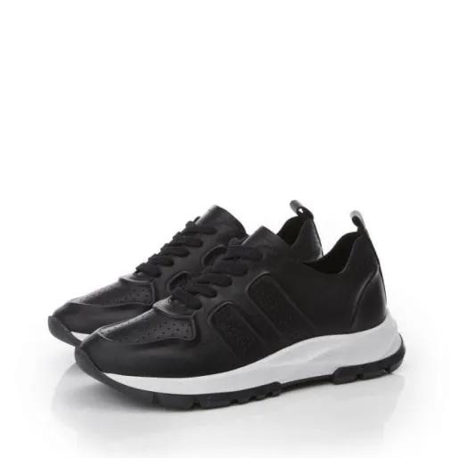 Sh Indigo Black Leather Women Moda In Pelle Black Trainers Sh Indigo Black Leather Women Moda In Pelle Black Trainers