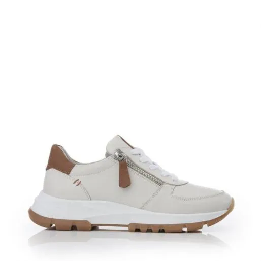 Sh Iruba WhiteTan Leather Women Moda In Pelle Chunky Trainers
