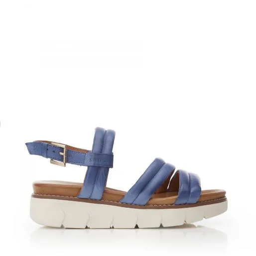 Sh Isadora Blue Leather Women Moda In Pelle Wedge Sandals