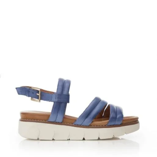 Sh Isadora Blue Leather Women Moda In Pelle Wedge Sandals
