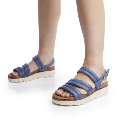 Sh Isadora Blue Leather Women Moda In Pelle Wedge Sandals